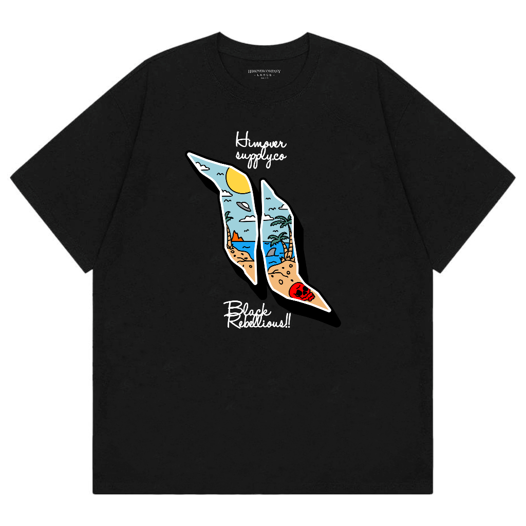 Himover.Co Kaos Distro Pria Lengan Pendek LOGSBEACH Hitam Cotton Combat Soft 24s